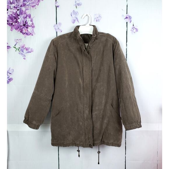 Worthington Essentials Soft Brown Faux Suede Zip Coat Jacket M - Picture 1 of 12